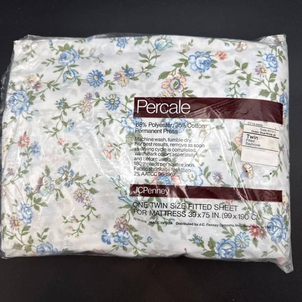 Jc Penney Twin Fitted Sheet Saybrook Ocean Blue/White, New Open Bag